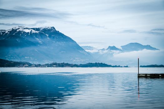 Last light of the day on Lake Garda, Brescia, Italy.