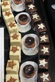 Colorful desserts and pastry served on a wedding party