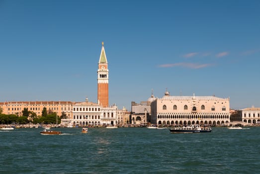VENICE, ITALY - CIRCA SEPTEMBER 2015: Venice panorama view from the adriatic sea.