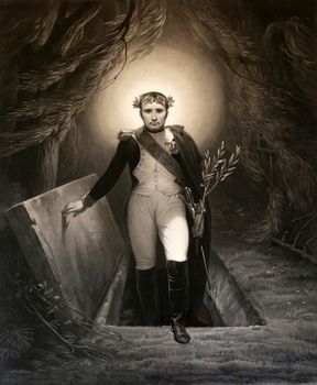Napoleon Rising comes out of the grave painting by Horace Vernet now exhibited in the Villa dei Mulini, on May 03, 2014 Portoferraio, Italy