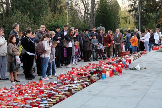 Zagreb cemetery Mirogoj on All Saints Day visited by thousands of people light candles for their deceased family members on 01 November 2013 in Zagreb.