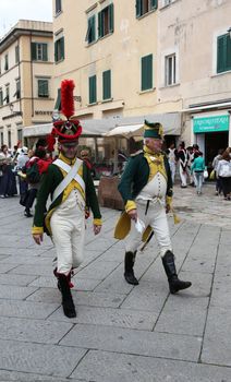 The Italian island where Napoleon was sent into exile in 1814 marked the 200th anniversary of the emperor's arrival on Sunday with a re-enactment by enthusiasts from across Europe on May 03, 2014 in Portoferraio, Italy