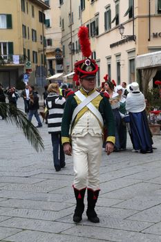 The Italian island where Napoleon was sent into exile in 1814 marked the 200th anniversary of the emperor's arrival on Sunday with a re-enactment by enthusiasts from across Europe on May 03, 2014 in Portoferraio, Italy