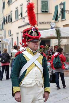 The Italian island where Napoleon was sent into exile in 1814 marked the 200th anniversary of the emperor's arrival on Sunday with a re-enactment by enthusiasts from across Europe on May 03, 2014 in Portoferraio, Italy