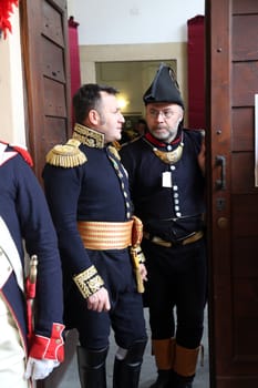 The Italian island where Napoleon was sent into exile in 1814 marked the 200th anniversary of the emperor's arrival on Sunday with a re-enactment by enthusiasts from across Europe on May 03, 2014 in Portoferraio, Italy