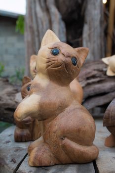 Beautiful wooden carved turtles , cats, birds .