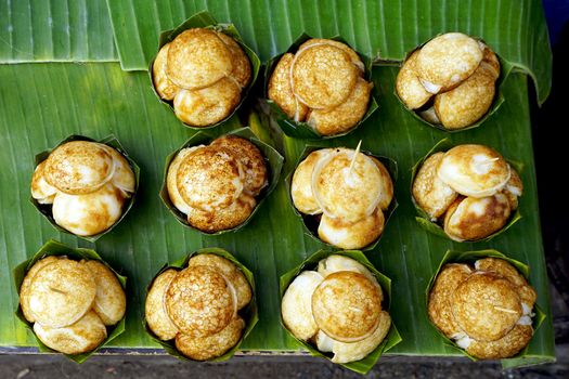 Top view of Sweet and Savory Grilled Coconut-Rice Hotcakes, Coconut Rice Cake, Asian dessert, Thai, Thailand, Luang Prabang, Laos