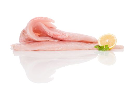 Fresh catfish fillet isolated on white background. Culinary healthy seafood eating. 