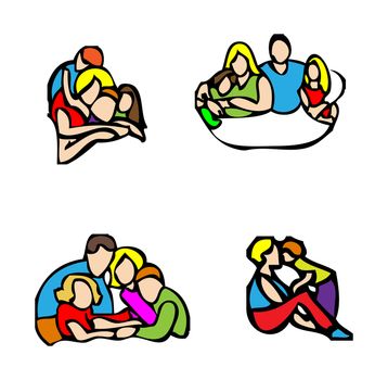 Happy family emblem, Casual icons of a healthy, attractive family taking a break and relaxing set 1