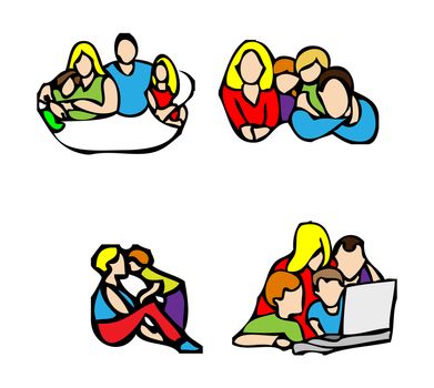 Happy family emblem, Casual icons of a healthy, attractive family taking a break and relaxing set 2