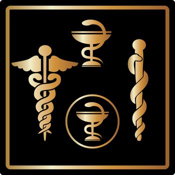 Vector Gold medical card icons, symbol, medical emblem elegant design. Great for invitations, greeting card