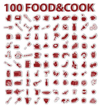 100 backgrounds stickers with design set element theme food and cooking