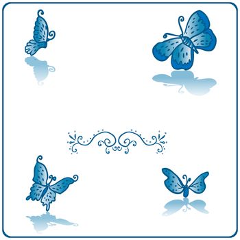 Beautiful butterfly fake paper card blue