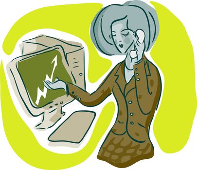 Bisiness woman at work emblem, icon, illustration
