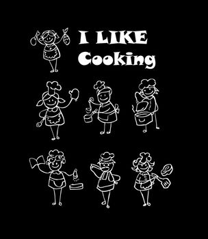 cartoon cooking icons set, food & cook kids style design