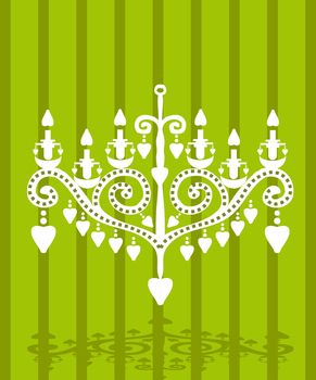 Baroque elements fake paper card, vector silhouette lamp with hearts candle