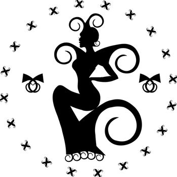 Madam butterfly tattoo silhouette. Fashion vector fantasy woman