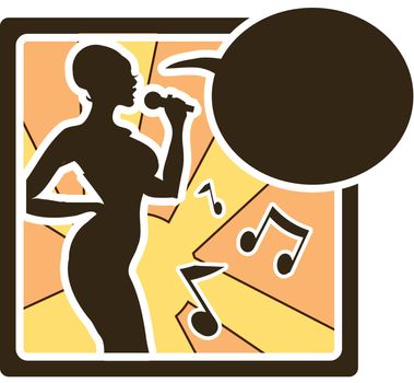 Karaoke woman logo in vector sing song, music silhouette icons, sign, tag, label