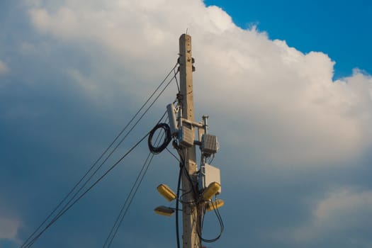 Electric Pole and Antenna with Blue Sky