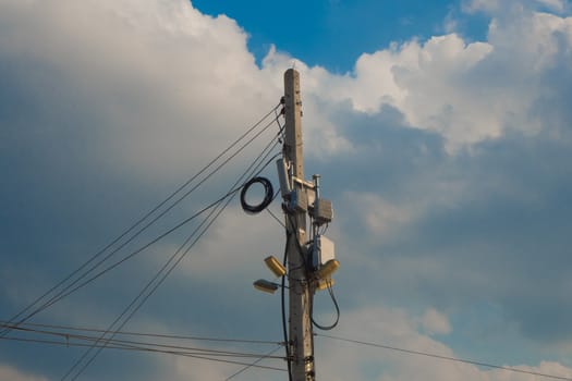 Electric Pole and Antenna with Blue Sky