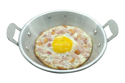 Fried egg with ham and sausage