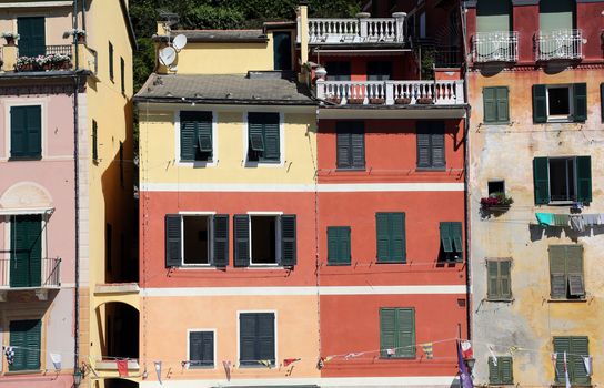 View on old multicolored houses of Portofino - small town on Ligurian sea in northern Italy.