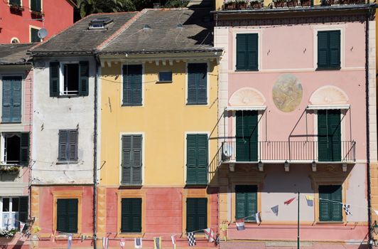 View on old multicolored houses of Portofino - small town on Ligurian sea in northern Italy.