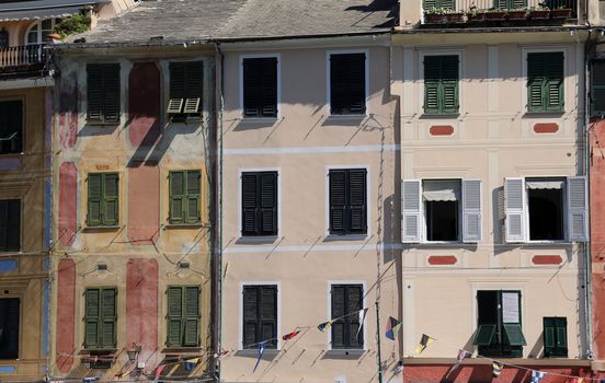 View on old multicolored houses of Portofino - small town on Ligurian sea in northern Italy.
