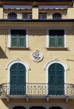 Detail of the colorful pastel houses in sea village of Portofino, Liguria, Italy
