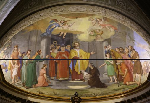 Fresco in the dome above the the altar at the Church of Saint Martin, Portofino, Italy