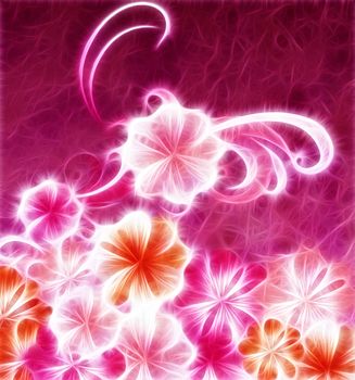 pink flowers on dark pink background grunge illustration