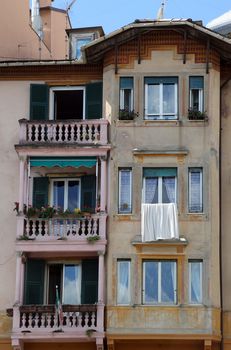 Colorful, ornately painted buildings in Santa Margherita Ligure, Italy