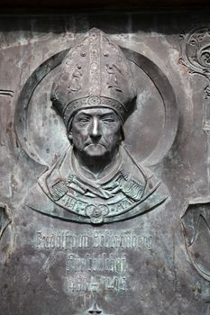 Monument of Rudolf II von Scherenberg, the Bishop of Wurzburg in Gemunden, Germany