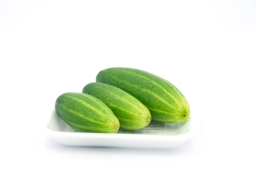 green cucumber in foam sheet on isolate white background