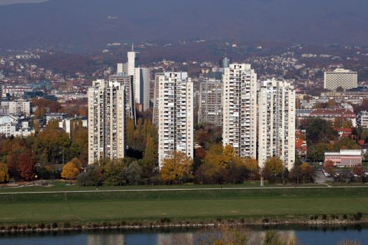Aerial view of Zagreb, the capital of Croatia on October 14, 2007 Zagreb, Croatia.
