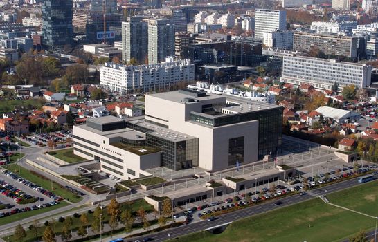 Building of of the National and University Library. Opened to the public in 1995 on October 14, 2007 in Zagreb, Croatia
