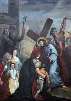 Station of cross on July 18, 2013. Schonau Abbey is a monastery of Friars Minor (Franciscans Conventual) in the parish village of Schonau in the Bavarian village of Gemünden am Main, in the Diocese of Würzburg.