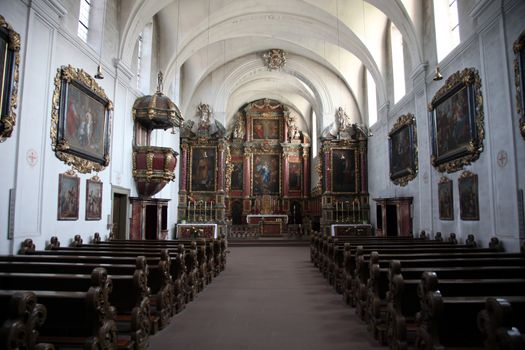 Schonau Abbey on July 18, 2013. Schonau Abbey is a monastery of Friars Minor (Franciscans Conventual) in the parish village of Schonau in the Bavarian village of Gemünden am Main, in the Diocese of Würzburg.