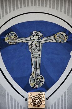 Crucifixion, Church of the Holy Trinity on July 18, 2013 in the Bavarian village of Gemünden am Main, in the Diocese of Würzburg.
