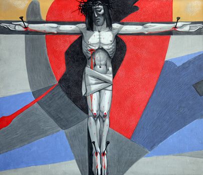 12th Stations of the Cross, Jesus dies on the cross in the Church of the Holy Trinity on July 18, 2013 in the Bavarian village of Gemünden am Main, in the Diocese of Würzburg.