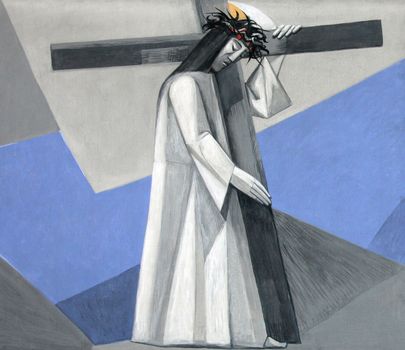 2nd Stations of the Cross, Jesus is given his cross in the Church of the Holy Trinity on July 18, 2013 in the Bavarian village of Gemünden am Main, in the Diocese of Würzburg.