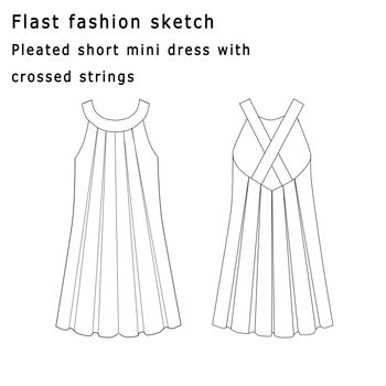 Flat fashion template sketch - Pleated dress with crossed string