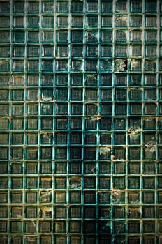 discarded ruin with old windows and wall, industrial window in concrete wall
