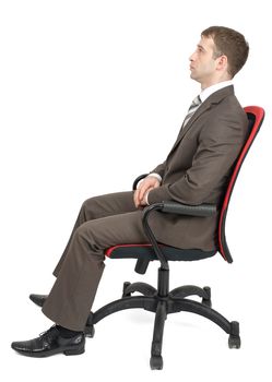 Businessman sitting on chair isolated on white background