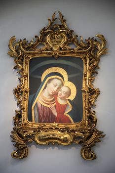 Madonna with child Jesus, St. Augustine's Church in Wurzburg on July 18, 2013.
