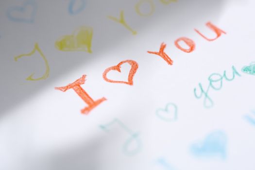 Paper with love you message. Close-up view