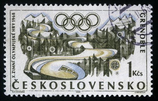 Stamp printed in Czechoslovakia shows Winter Olympic games in Grenoble, circa 1968