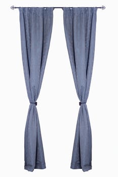 Vertical blue curtains isolated on white background