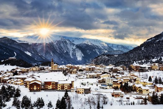 View of Aussois at sunset, France