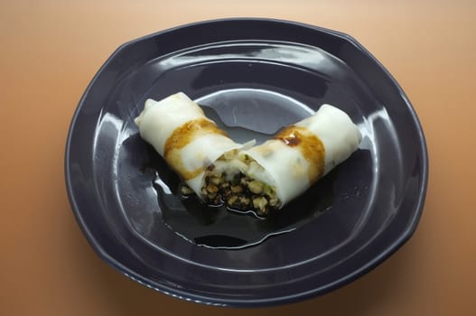 Chinese steamed rice noodle roll with tofu